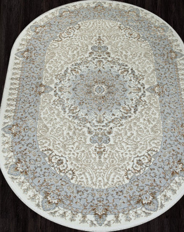 Ковер турецкий 06066A SAHARA (Полиэстер, серый, кремовый) овальный